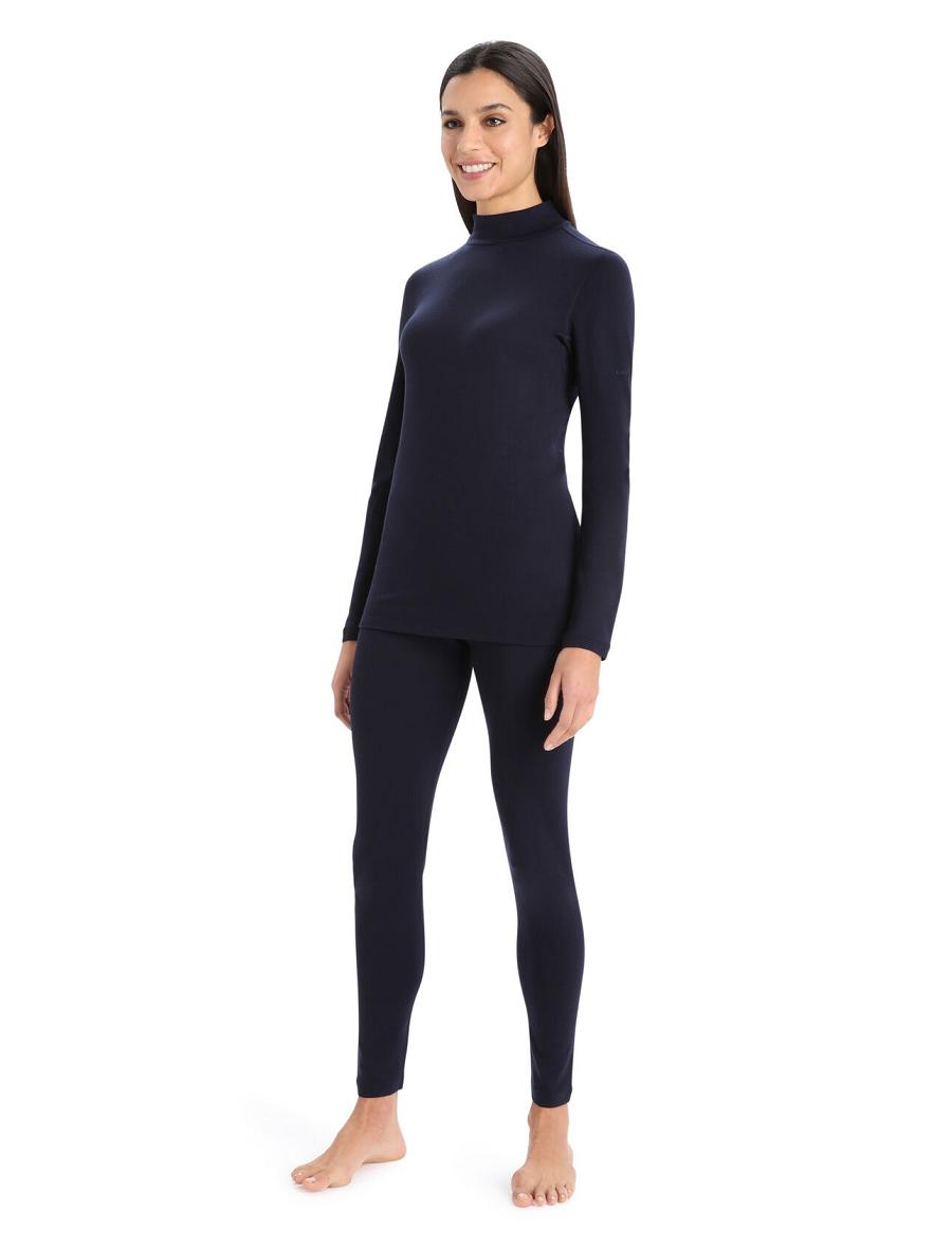 Women's Icebreaker Merino 260 Tech Long Sleeve Turtleneck Base Layers Midnight Navy | CA 1120FDNM